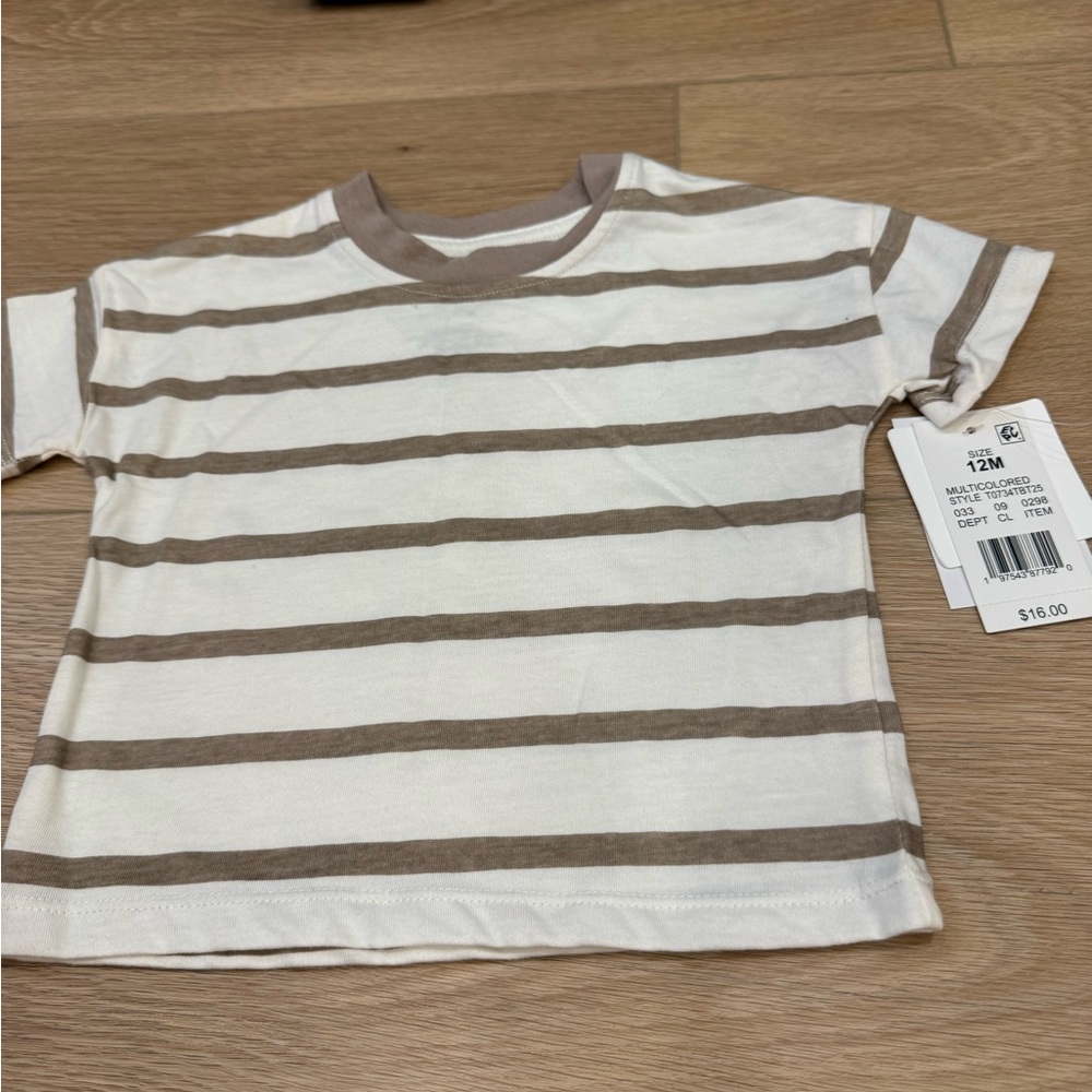 Striped Kids T-Shirt - Cream and Brown